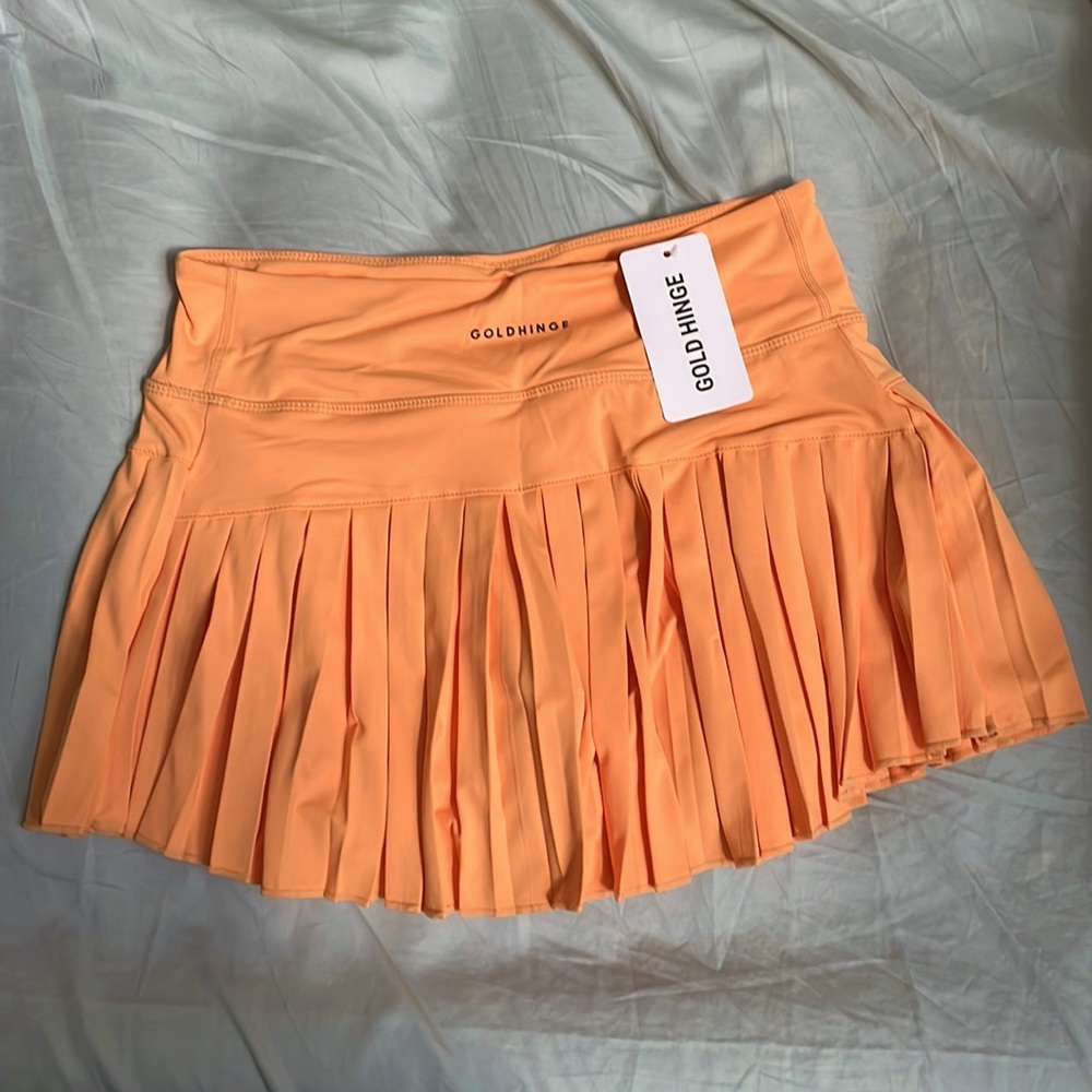 Gold Hinge Sunrise Orange Pleated Tennis Skirt